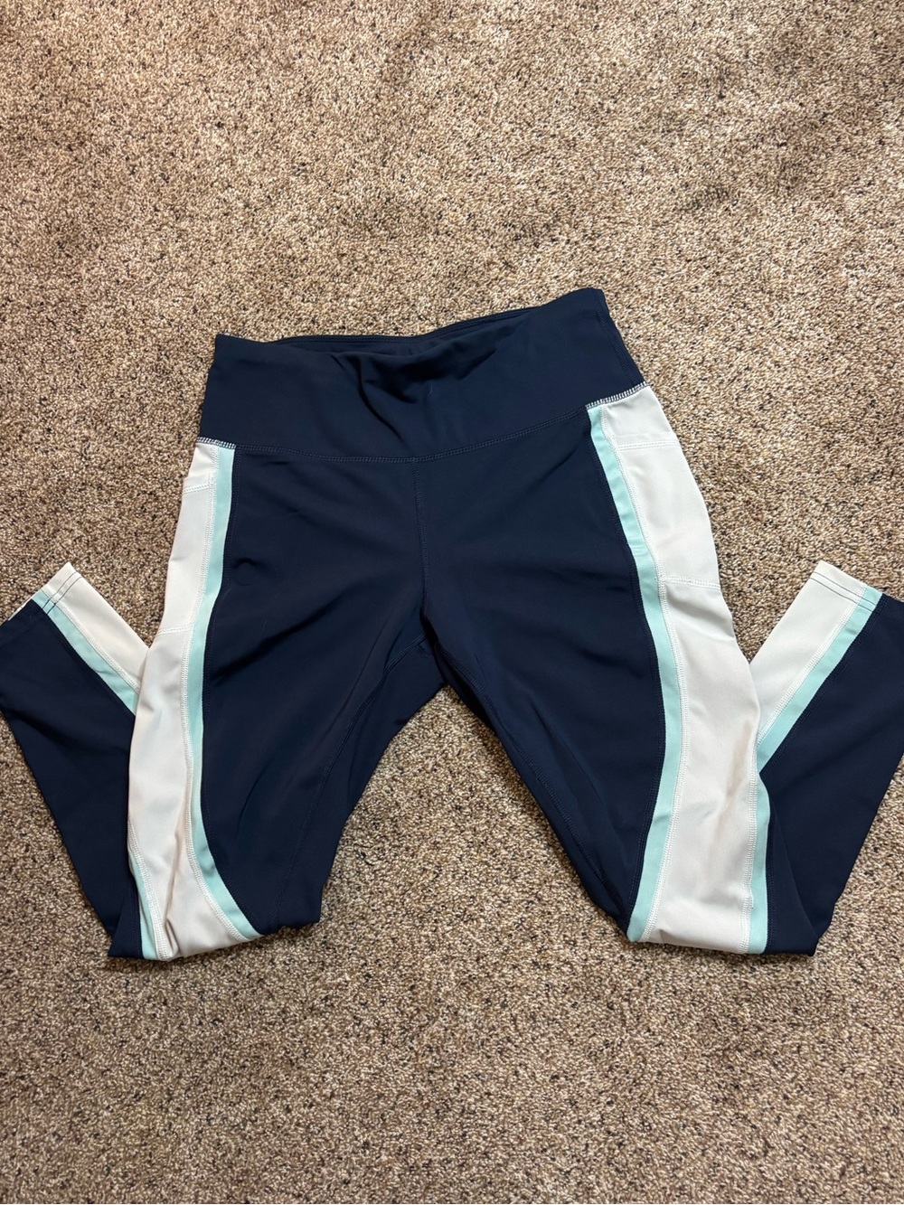 Avia Navy Leggings with White and Mint Stripe Panels